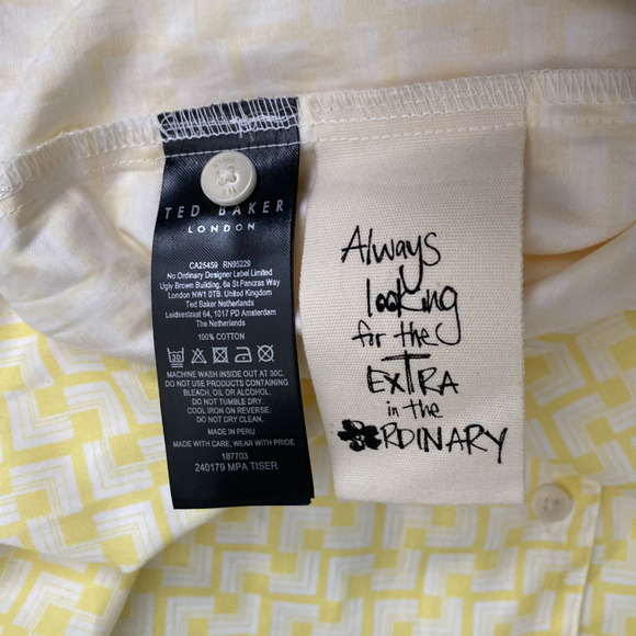 TED BAKER Tiser Geo Short Sleeve Cotton Button up Shirt Yellow 7 3XL - Picture 4 of 7